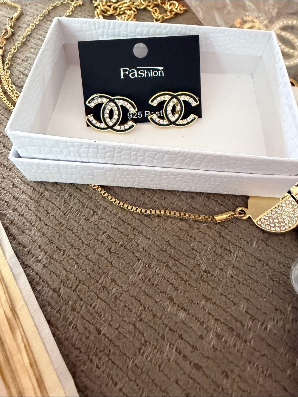Gold tone and black Crystal Style Earrings, fashion jewelry